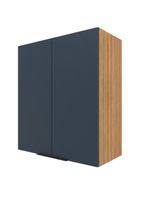 Armário aéreo bartira cristal com 2 portas, 2 prateleiras e 80cm de largura - lâmina mel/azul royal