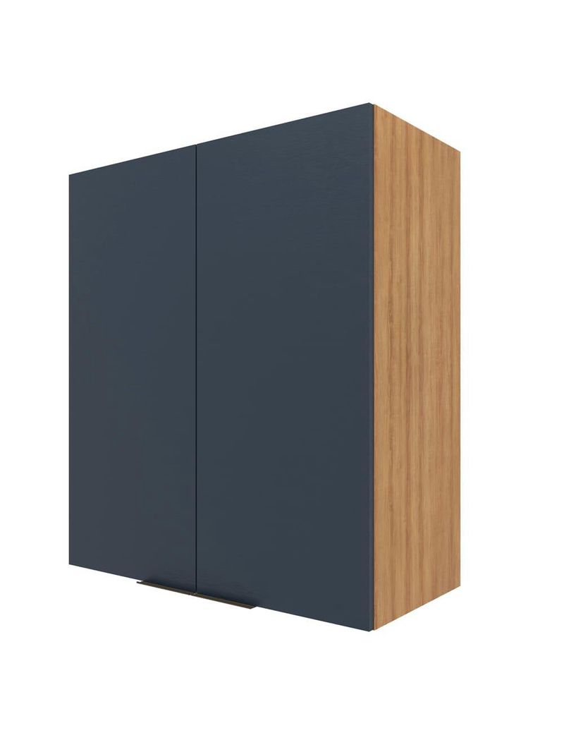 Armário aéreo bartira cristal com 2 portas, 2 prateleiras e 80cm de largura - lâmina mel/azul royal