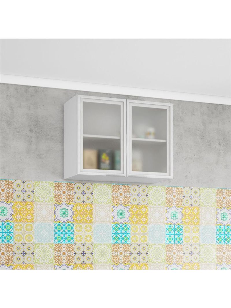 Armário aéreo bartira rubi com 2 portas de vidro e 1 prateleira - 80,1cm de largura