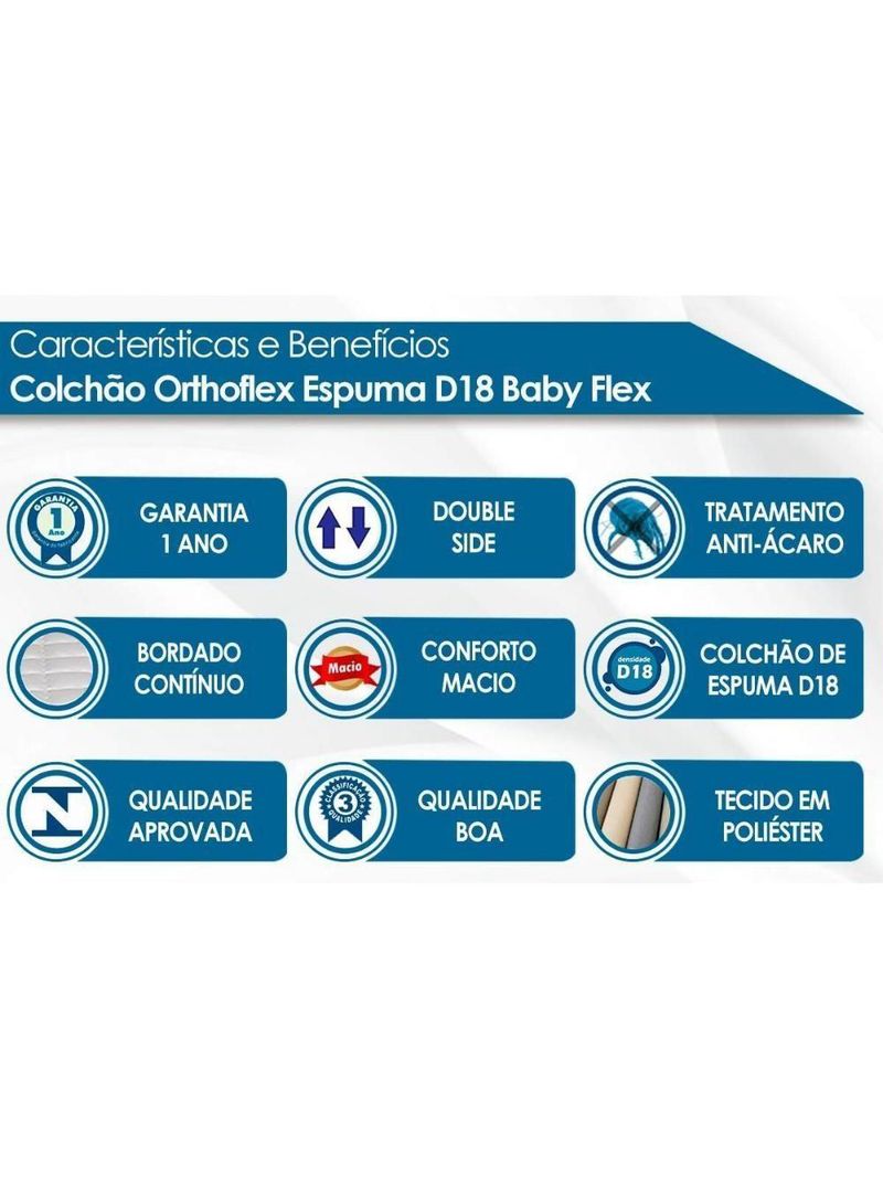 Colchão do Bebê D18 Baby Flex Infantil - 70x130x10 - Orthoflex