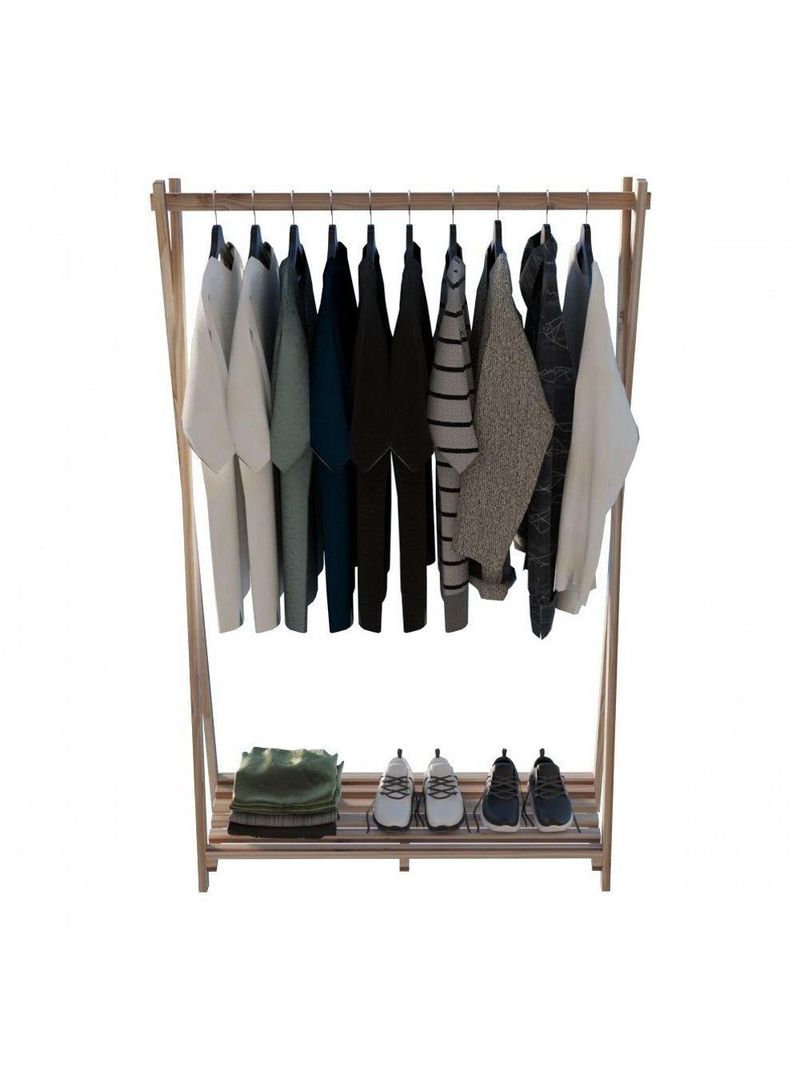 Estante Arara Cabideiro De Madeira Pinus Industrial Multiuso