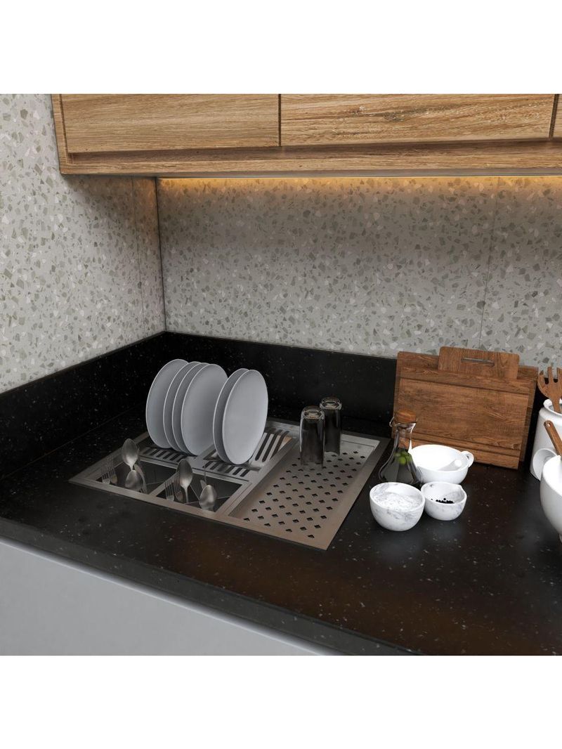 Calha Quadrada Canal Úmida Equipado Escorredor Louça Inox