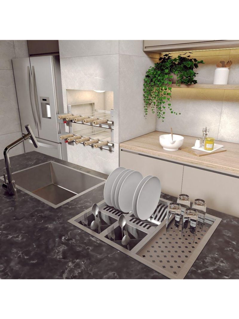 Calha Quadrada Canal Úmida Equipado Escorredor Louça Inox