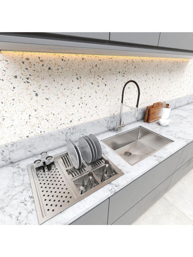 Calha Quadrada Canal Úmida Equipado Escorredor Louça Inox