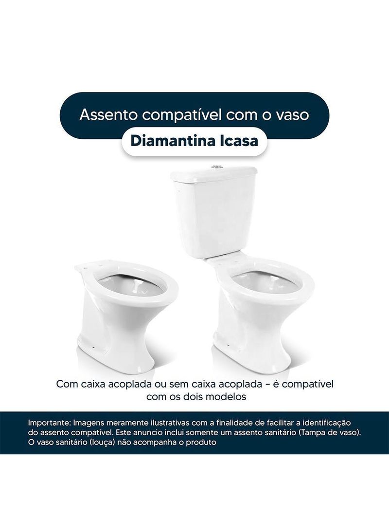 Tampa De Vaso Sanitário Com Amortecedor Diamantina Branco Para Bacia Icasa