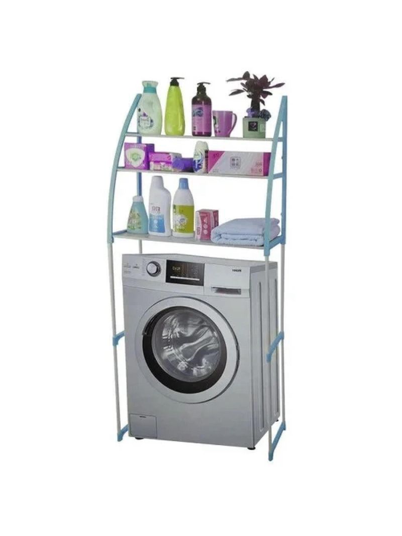 Rack Portatil Organizador 3 Prateleiras Lavanderia Banheiro Utilidades Maquina Lavar Casa Azul