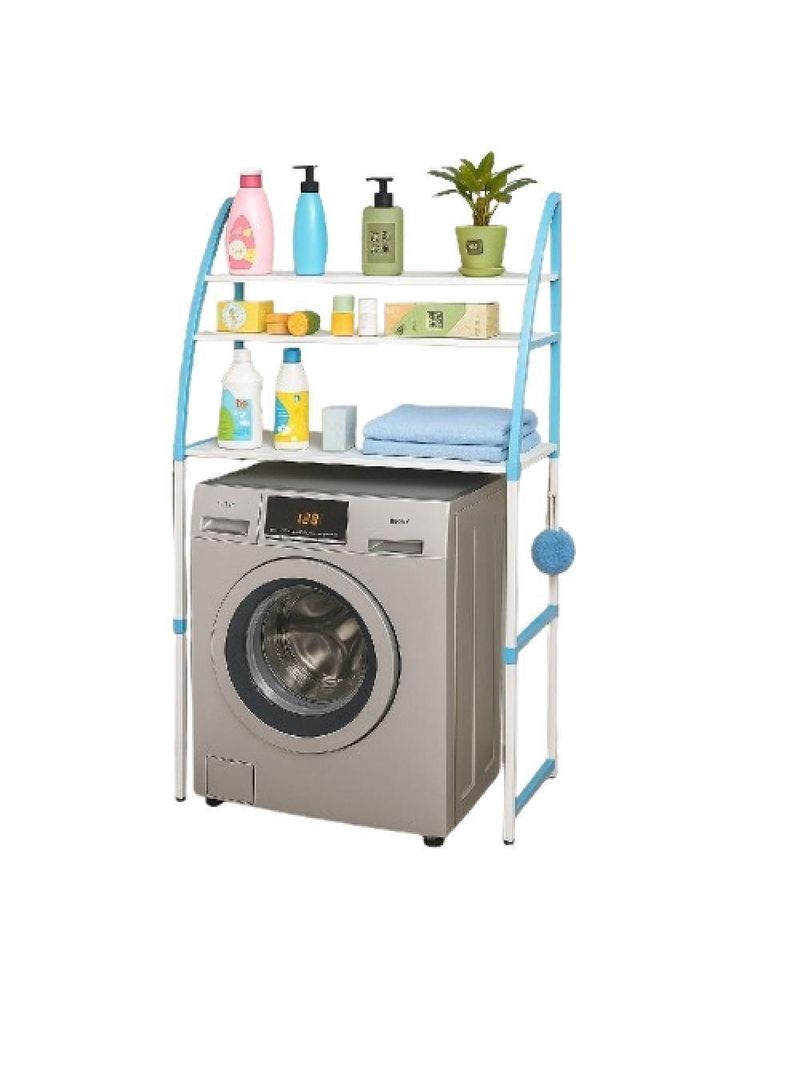 Rack Portatil Organizador 3 Prateleiras Lavanderia Banheiro Utilidades Maquina Lavar Casa Azul