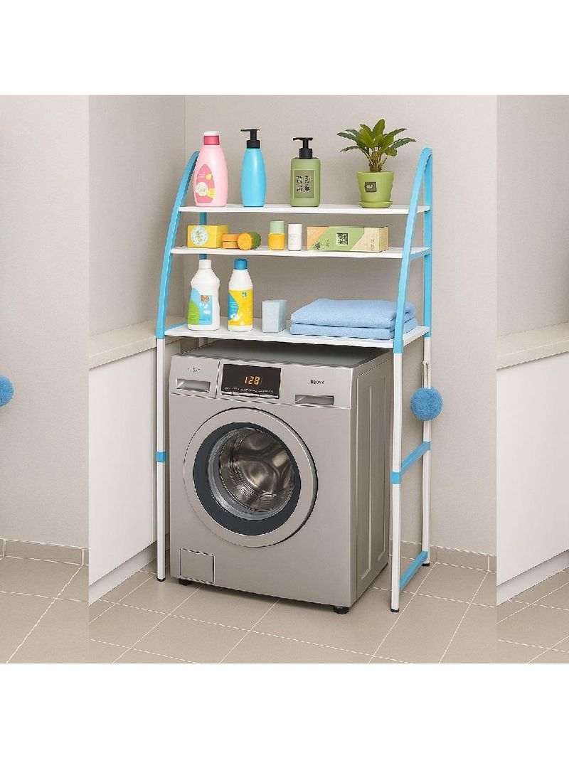 Rack Portatil Organizador 3 Prateleiras Lavanderia Banheiro Utilidades Maquina Lavar Casa Azul