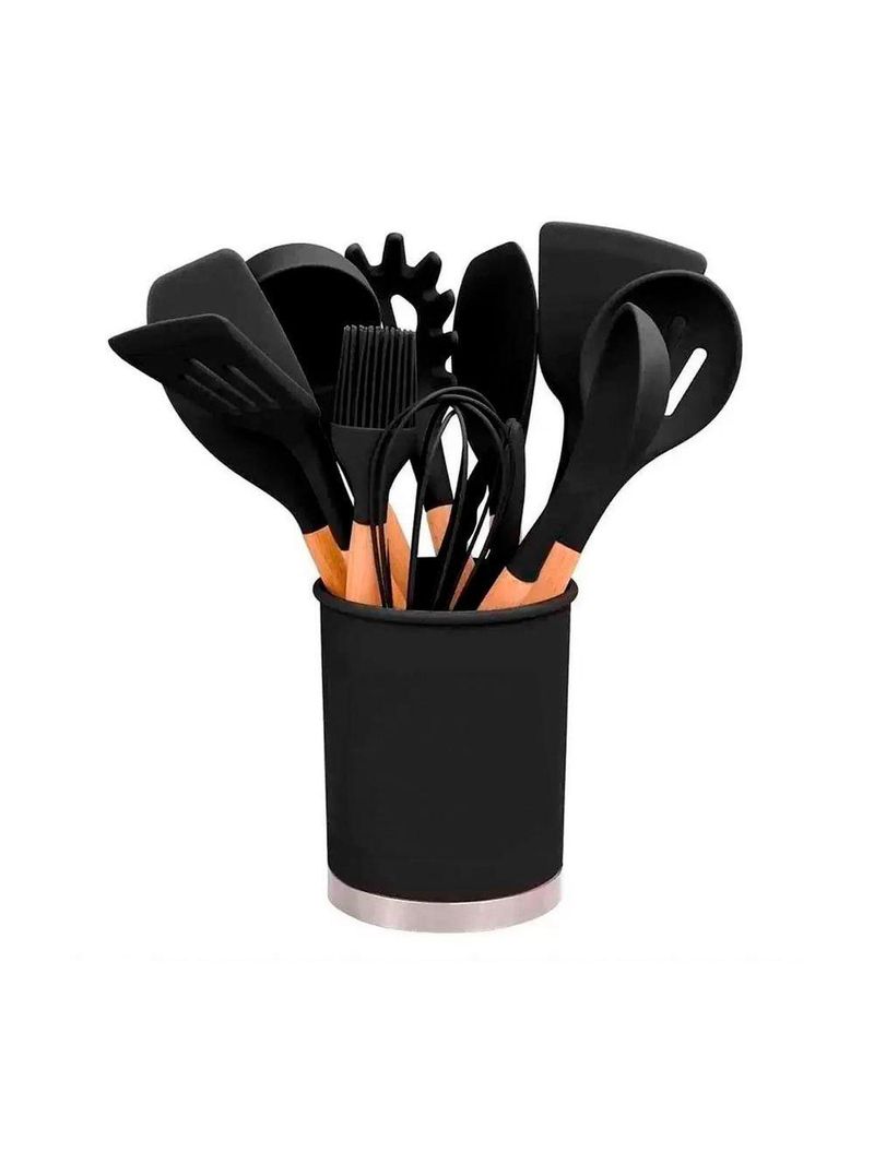 Kit Utensílios Cozinha Silicone Colher Copo Suporte 12 Peças