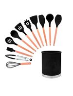 Kit Utensílios Cozinha Silicone Colher Copo Suporte 12 Peças