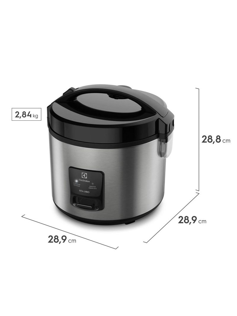 Panela elétrica de arroz electrolux efficient erc20 por rita lobo com trava de segurança 3,5l – inox e preta