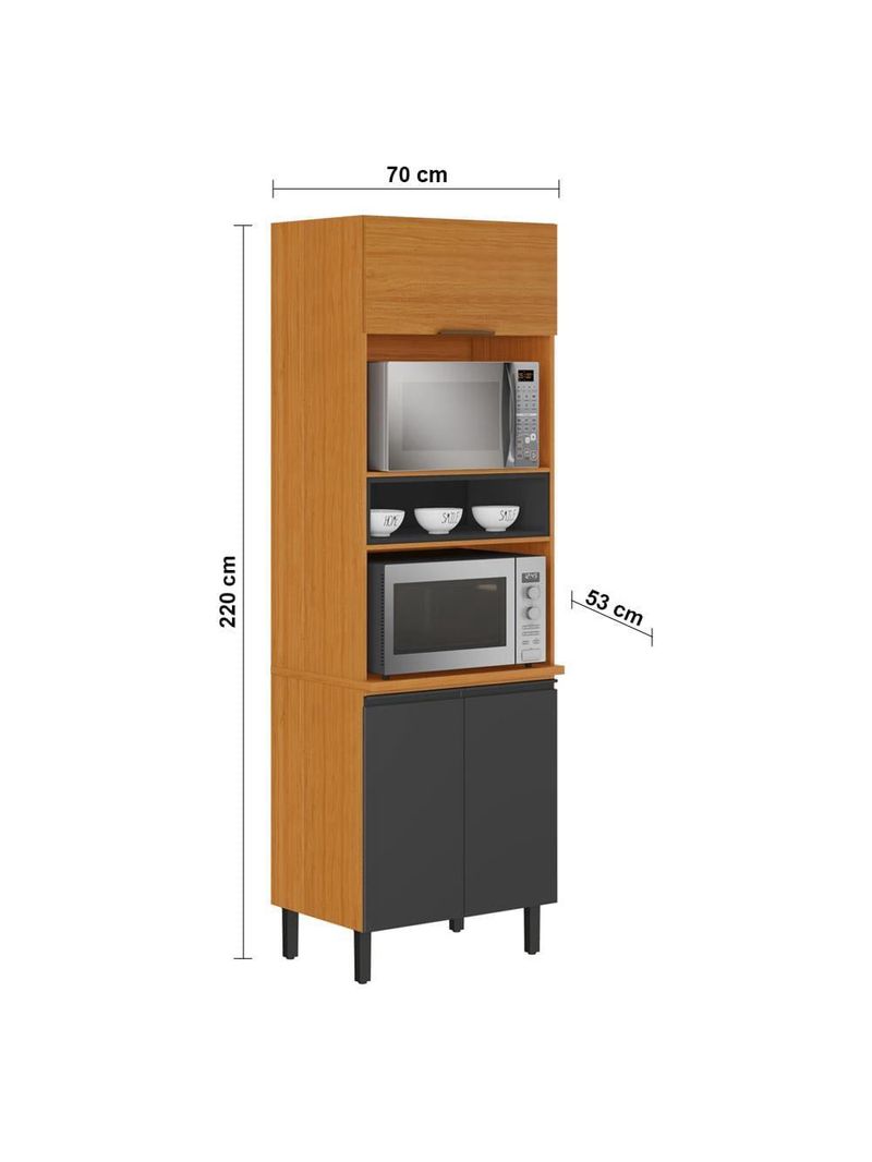 Paneleiro itatiaia ideale com 3 portas, 5 prateleiras e nicho para micro-ondas - 70cm largura