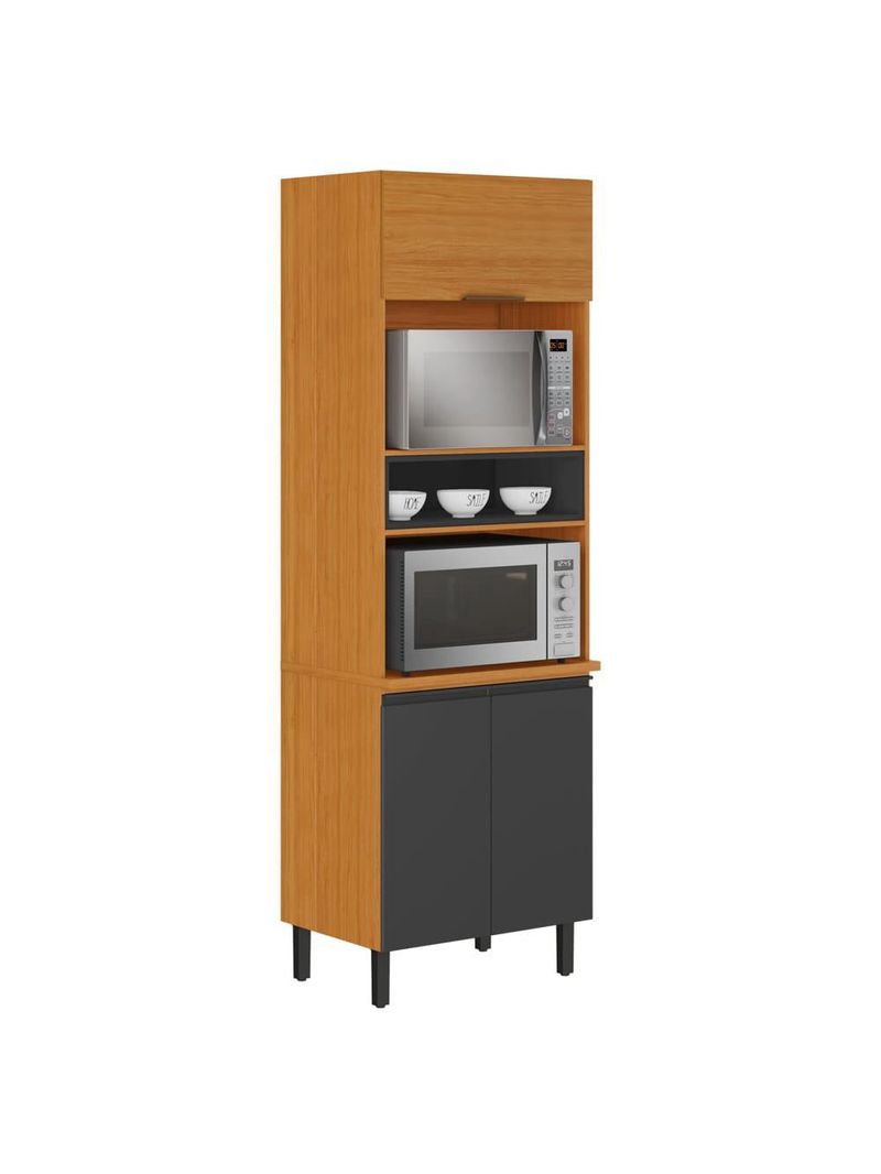 Paneleiro itatiaia ideale com 3 portas, 5 prateleiras e nicho para micro-ondas - 70cm largura