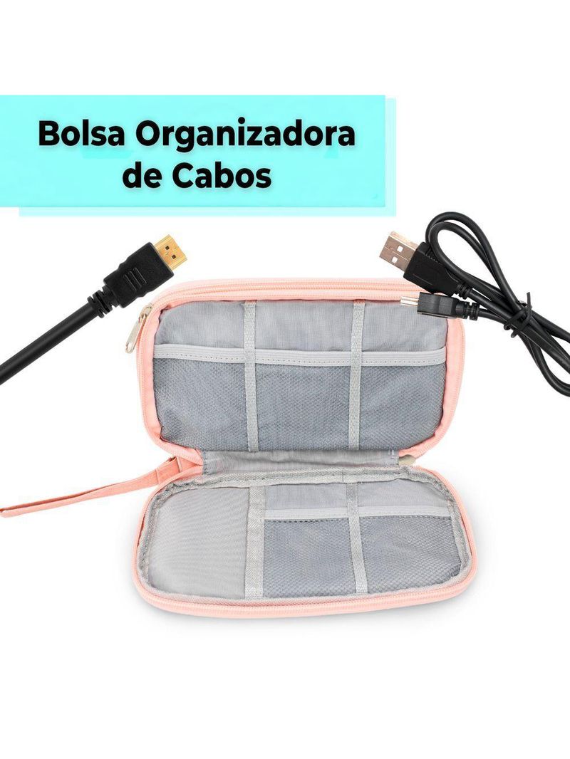 Bolsa Organizadora Cabos Fios Eletrônicos Estojo Case Bag Rosa