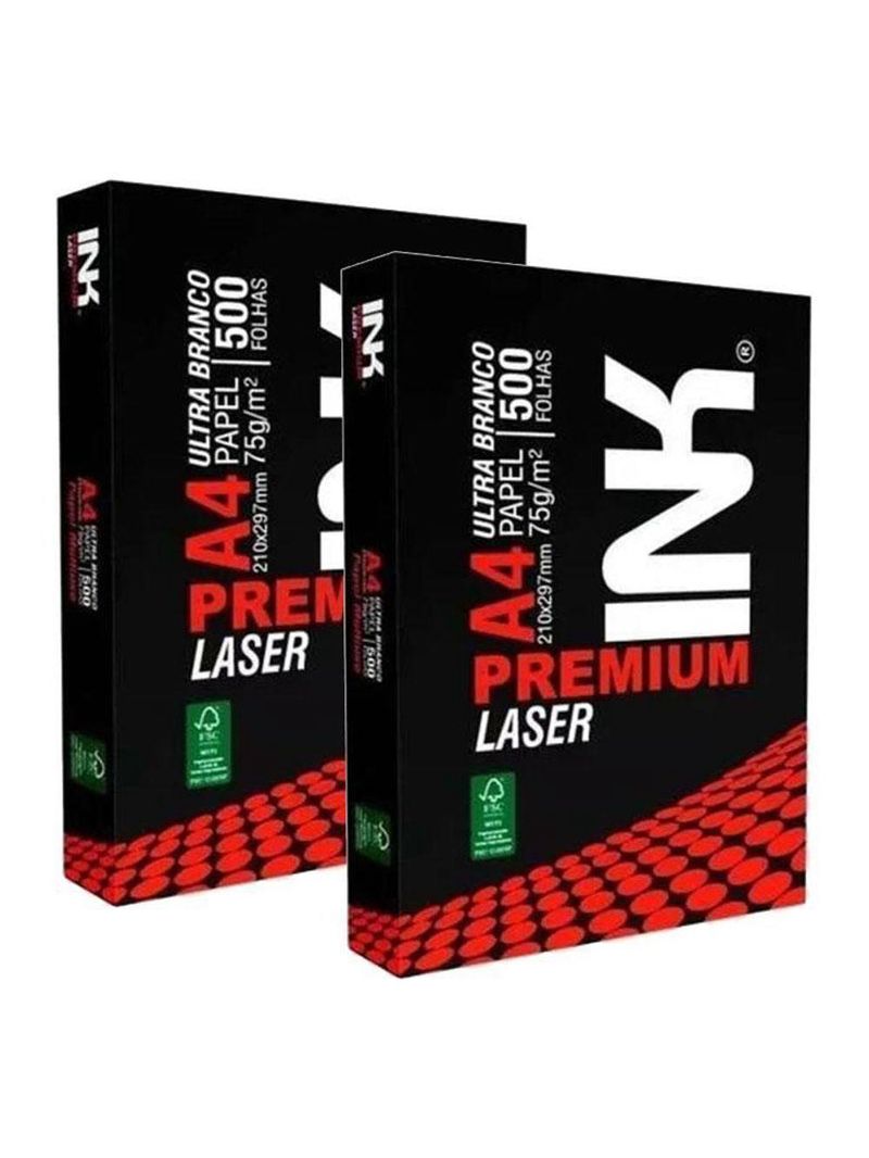 Papel Sulfite A4 75g 500 Folhas Premium Laser Branco 2 Unidades - Ink