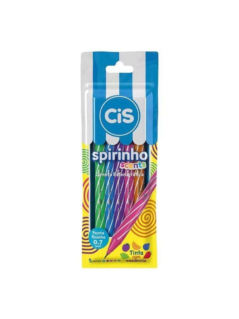Kit Caneta Esferográfica Spirinho Scents 57342 07mm 5 Cores Com Cheirinho - Cis