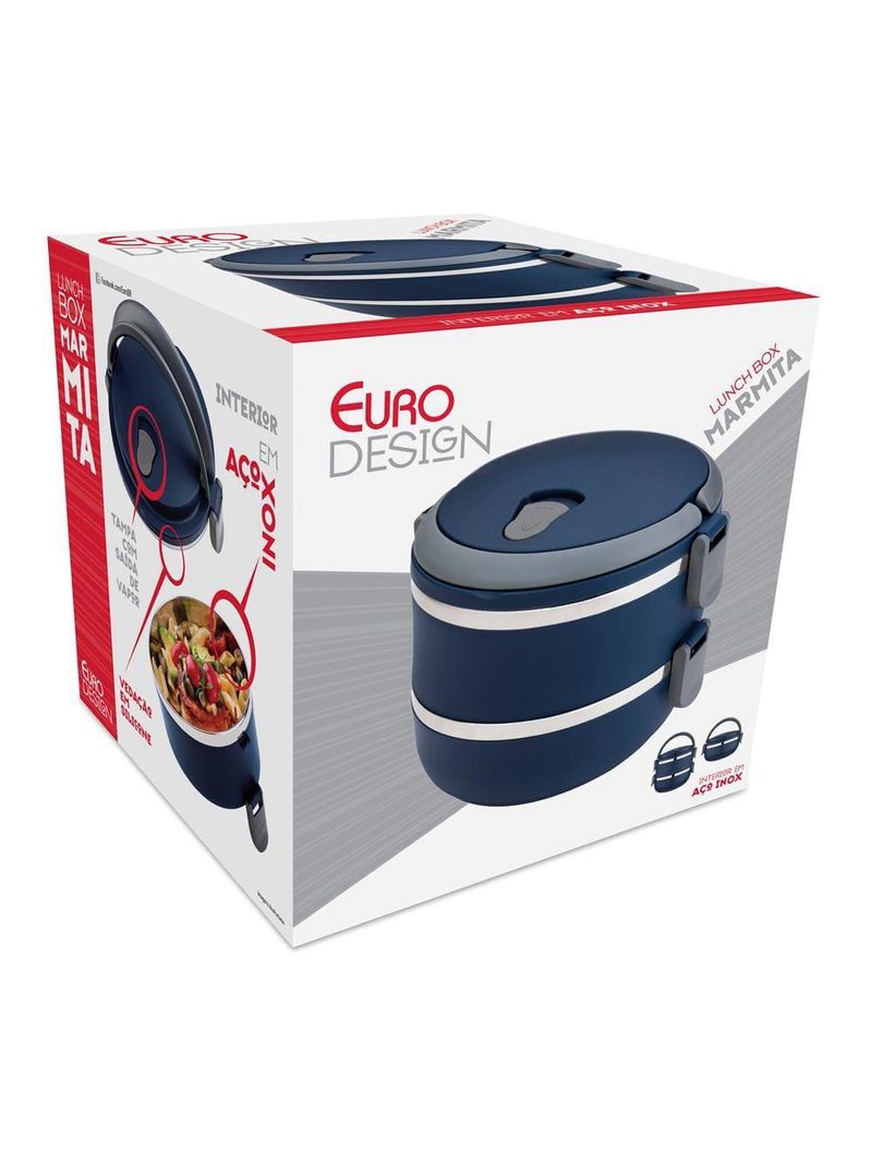 Marmita euro home lunch box em plástico e aço inox - azul