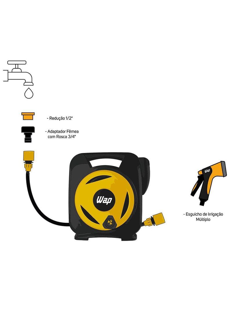 Mangueira para jardim wap gmeem01 com enrolador e esguicho múltiplo