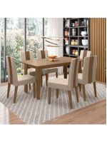 Mesa de jantar retangular poliman goya com 6 cadeiras revestidas em suede