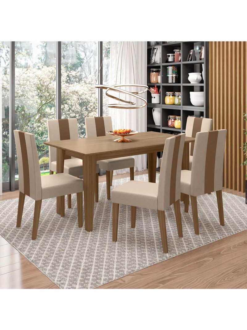 Mesa de jantar retangular poliman goya com 6 cadeiras revestidas em suede