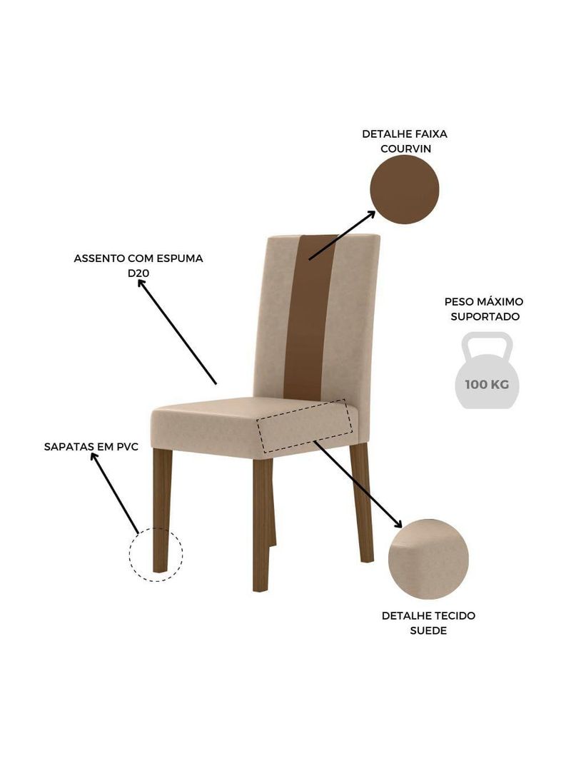 Mesa de jantar retangular poliman goya com 6 cadeiras revestidas em suede