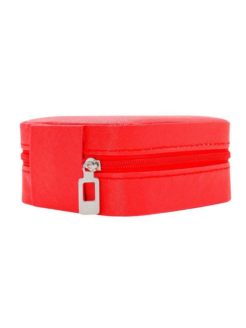 Porta Joias Portatil Viagem Estojo Maleta Caixinha Com Ziper Vermelho