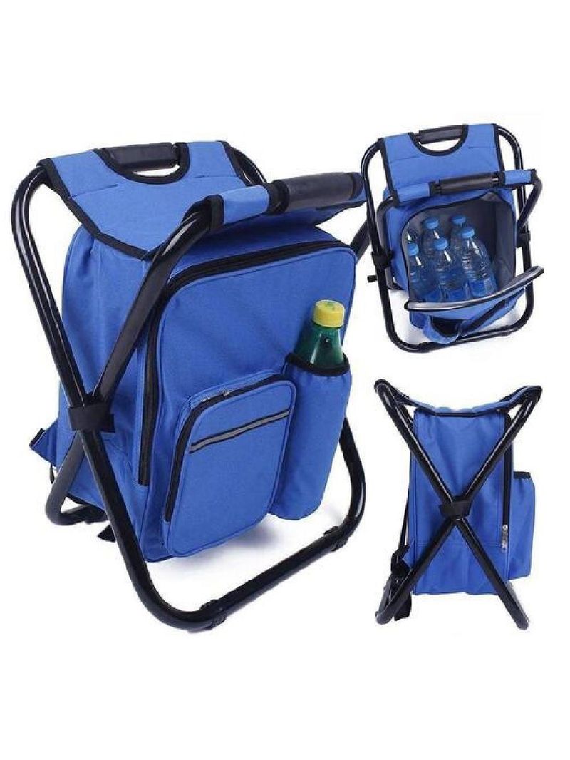 Banqueta Cadeira Mochila Dobravel Bolsa Semi Termica Banqueta Portatil 2 Em 1 Camping Pesca Azul