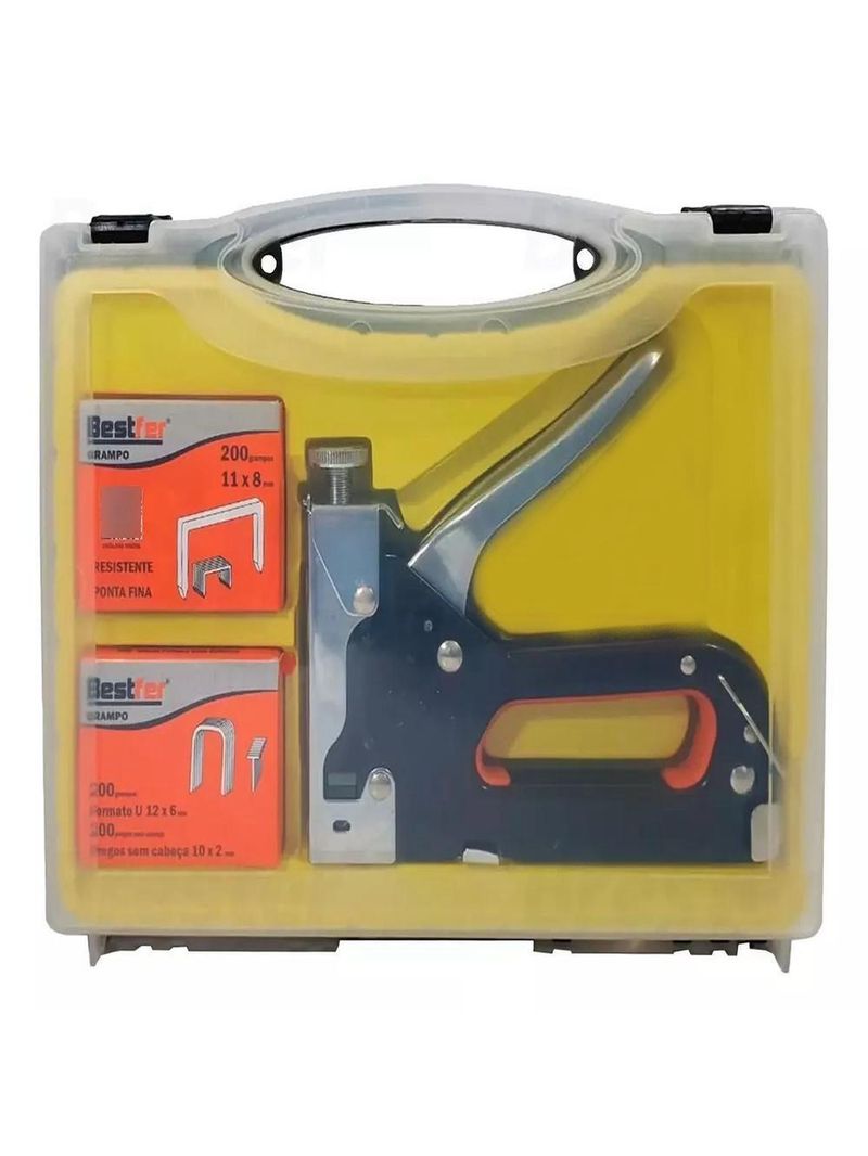 Kit Grampeador Pinador De Tapeceiro Maleta Kit Completo 4 A 14mm 300 Grampos Pregos Estofado Madeira