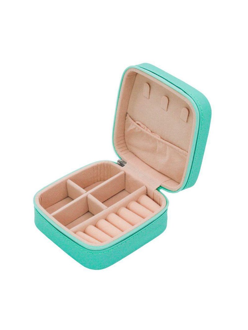Porta Joias Portatil Viagem Estojo Maleta Caixinha Com Ziper Verde