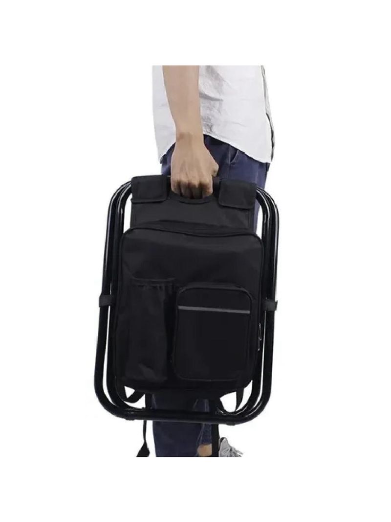 Banqueta Mochila Dobravel Vira Cadeira Bolsa Termica Portatil Multiuso Camping Pesqueiro Pesca 2 E 1 Preto