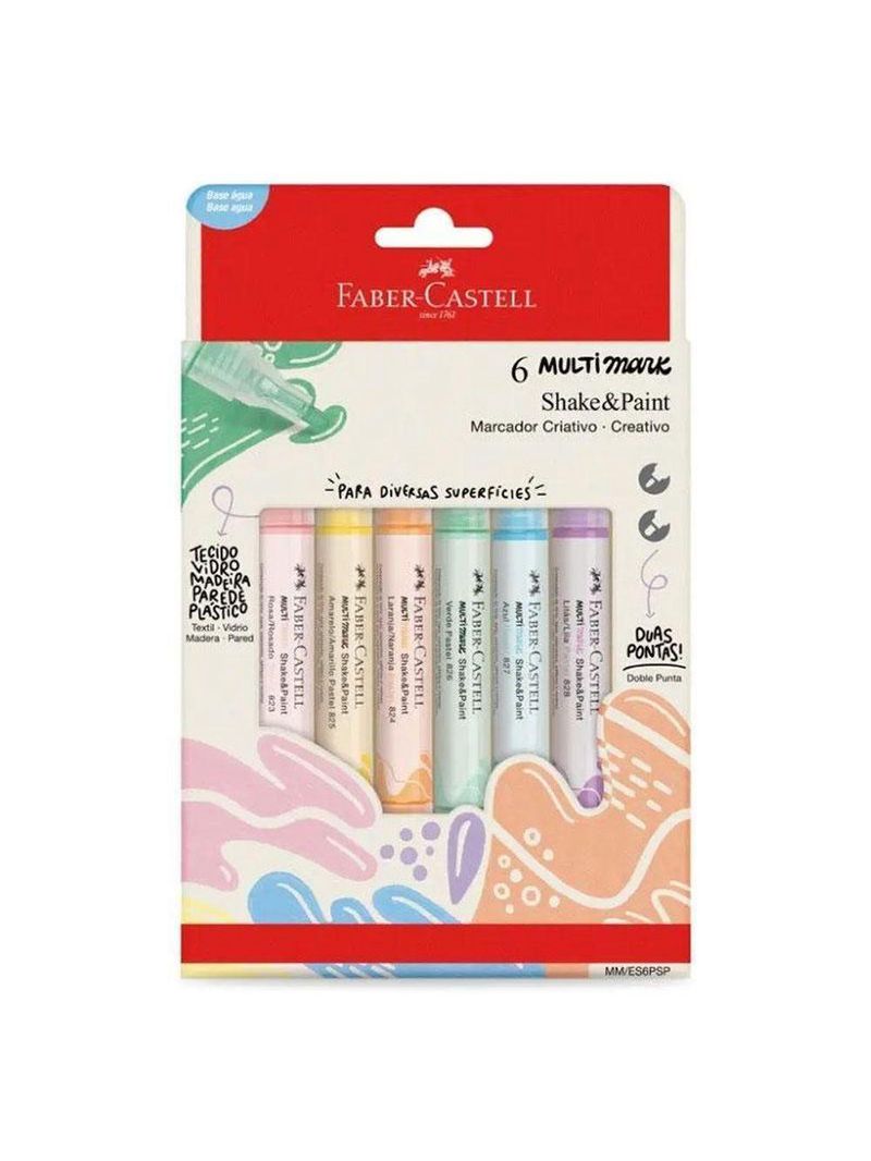 Kit Marcador Criativo Multimark Multisuperfície Mmes6psp 6 Cores Pastel - Faber Castell