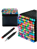 Kit Conjunto Marcadores Com Estojo Ponta Dupla 24 Peças