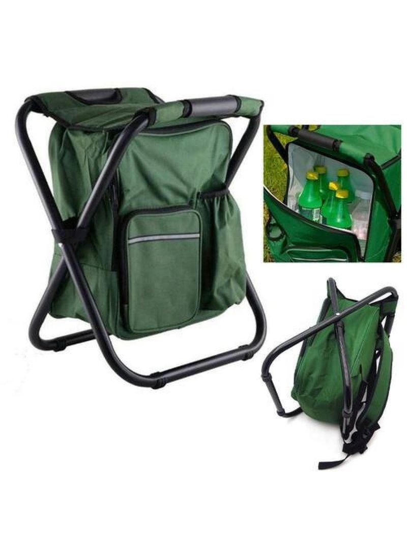 Banqueta Banco Dobravel Mochila Cadeira 2 Em 1 Bolsa Termica Pesca Camping Praia Pesqueiro Passeio Verde