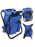 Banqueta Cadeira Mochila Dobravel Bolsa Semi Termica Banqueta Portatil 2 Em 1 Camping Pesca Azul