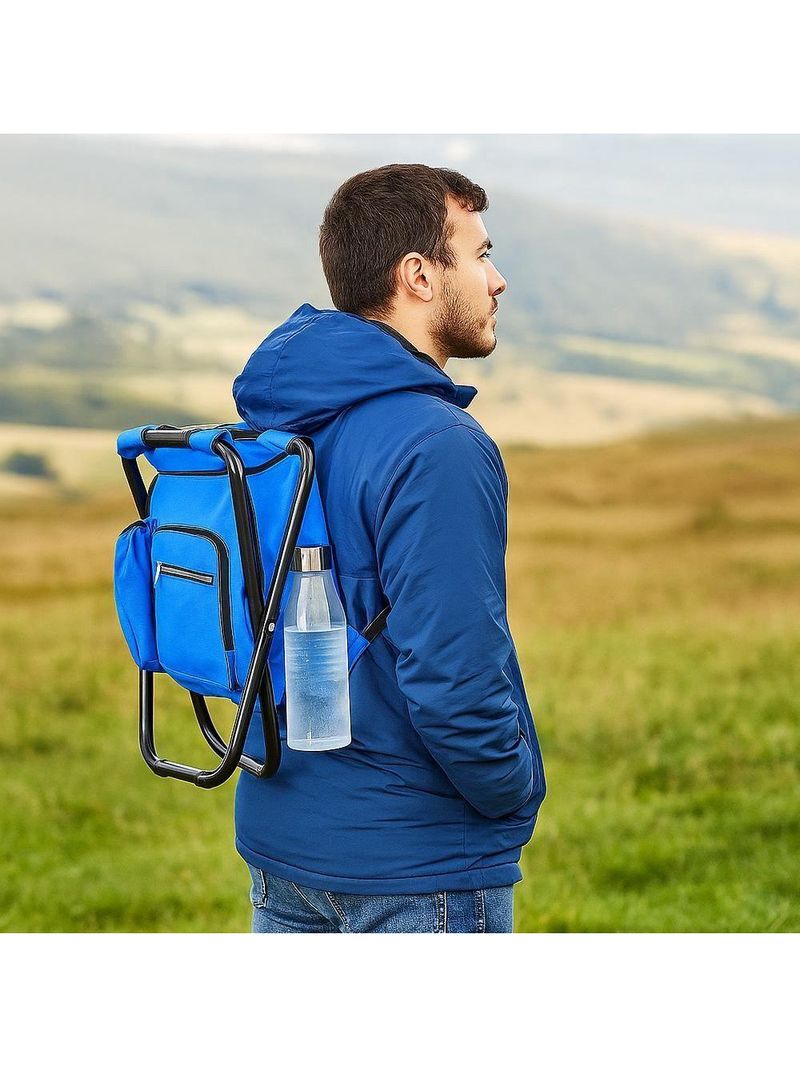 Banqueta Cadeira Mochila Dobravel Bolsa Semi Termica Banqueta Portatil 2 Em 1 Camping Pesca Azul