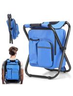 Banqueta Cadeira Mochila Dobravel Bolsa Semi Termica Banqueta Portatil 2 Em 1 Camping Pesca Azul
