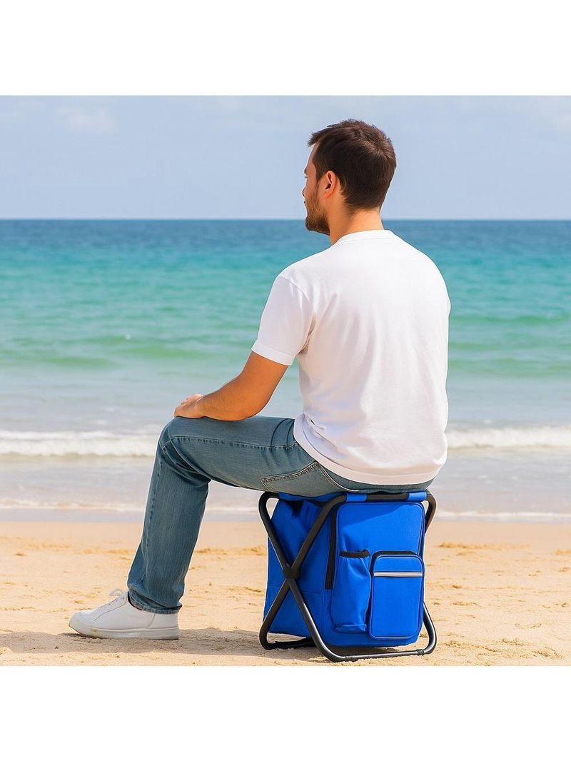 Banqueta Cadeira Mochila Dobravel Bolsa Semi Termica Banqueta Portatil 2 Em 1 Camping Pesca Azul