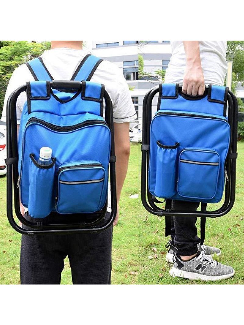 Banqueta Cadeira Mochila Dobravel Bolsa Semi Termica Banqueta Portatil 2 Em 1 Camping Pesca Azul