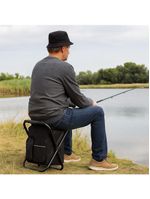 Banqueta Mochila Dobravel Vira Cadeira Bolsa Termica Portatil Multiuso Camping Pesqueiro Pesca 2 E 1 Preto