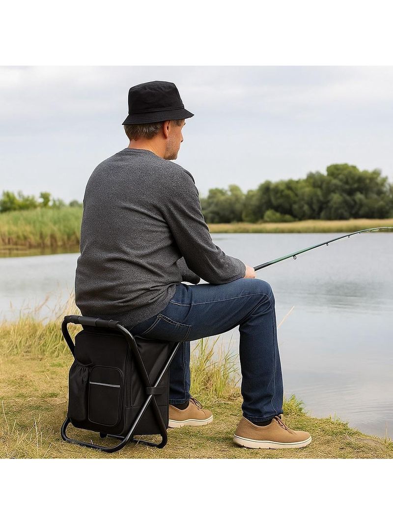 Banqueta Mochila Dobravel Vira Cadeira Bolsa Termica Portatil Multiuso Camping Pesqueiro Pesca 2 E 1 Preto
