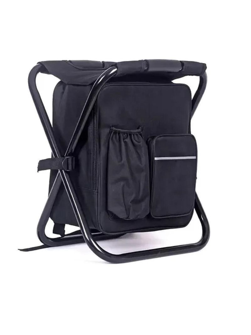 Banqueta Mochila Dobravel Vira Cadeira Bolsa Termica Portatil Multiuso Camping Pesqueiro Pesca 2 E 1 Preto