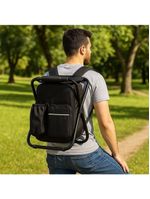 Banqueta Mochila Dobravel Vira Cadeira Bolsa Termica Portatil Multiuso Camping Pesqueiro Pesca 2 E 1 Preto