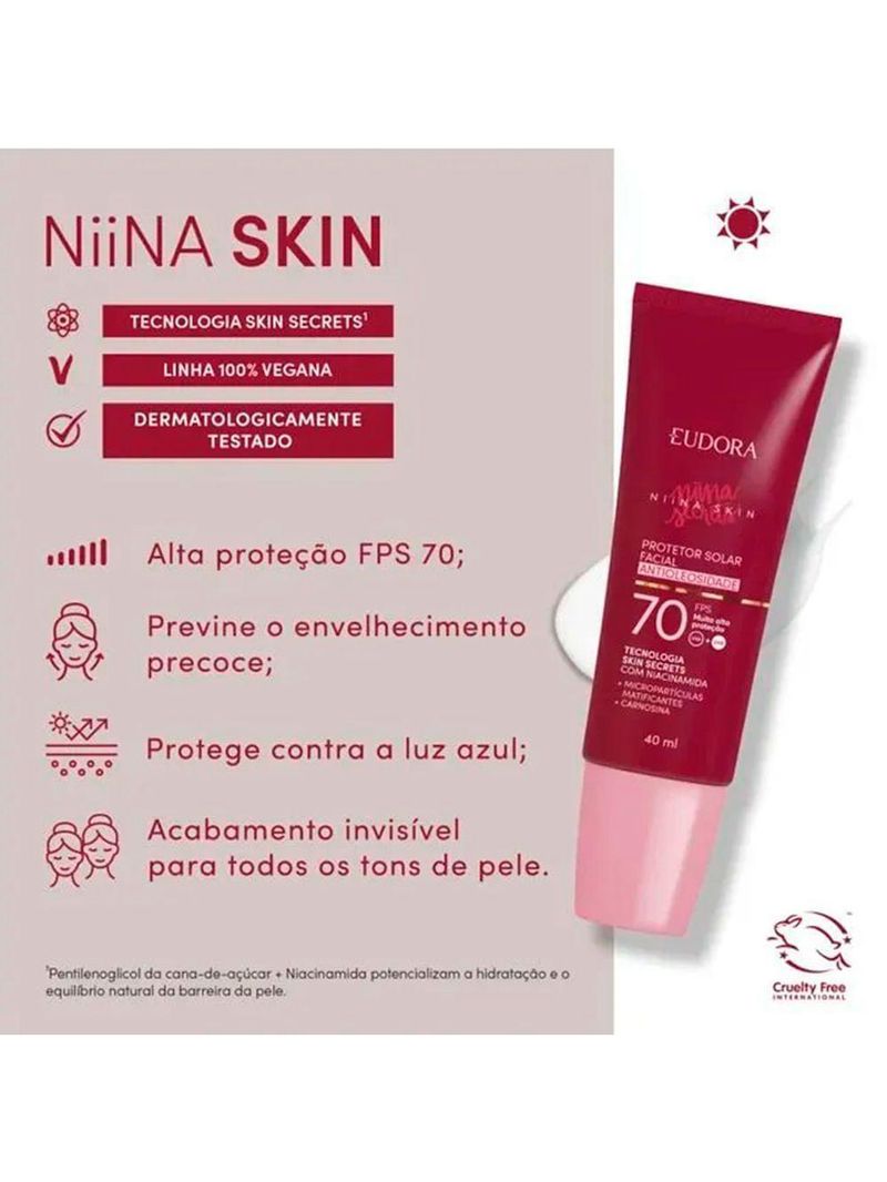 Eudora Niina Skin Fps70 - Protetor Solar Facial 40ml