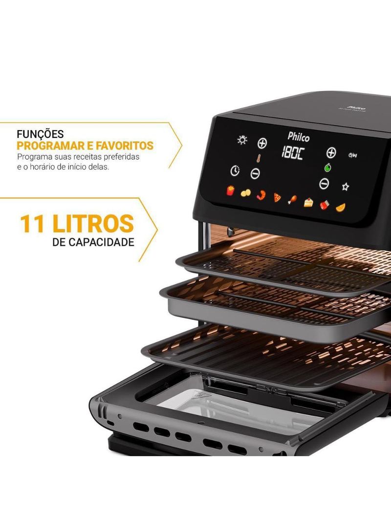 Fritadeira elétrica air fryer philco oven paf11b 11l visor removível - preta