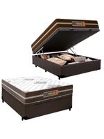 Cama Box Baú Casal Sintético + Colchão Molas Ensacadas Texas Colchões 138cm Marrom - Suporta Até 120 Kg Por Pessoa