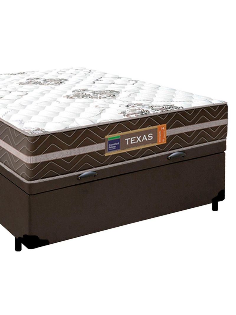 Cama Box Baú Casal Sintético + Colchão Molas Ensacadas Texas Colchões 138cm Marrom - Suporta Até 120 Kg Por Pessoa
