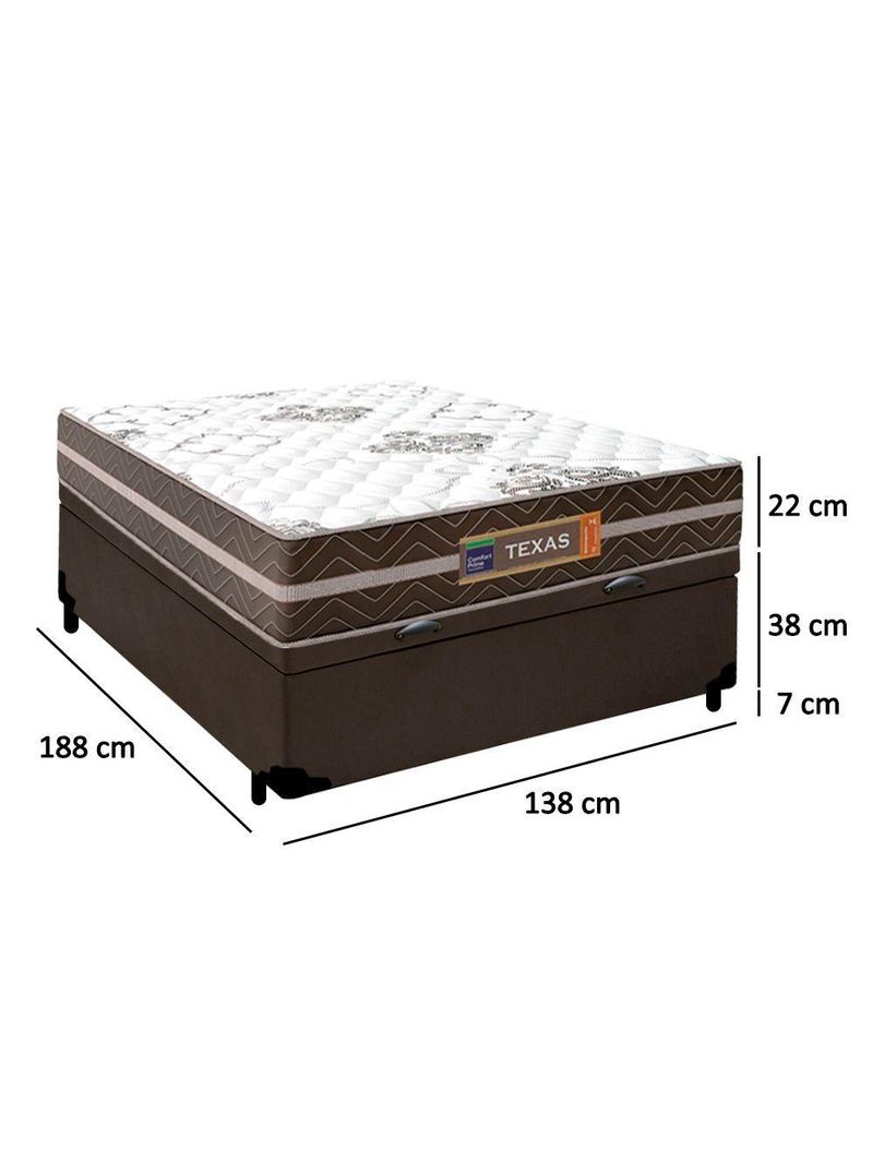 Cama Box Baú Casal Sintético + Colchão Molas Ensacadas Texas Colchões 138cm Marrom - Suporta Até 120 Kg Por Pessoa
