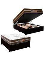 Cama Box Baú Casal Sintético + Colchão Molas Ensacadas Texas Colchões 138x188x67cm Cor:preto