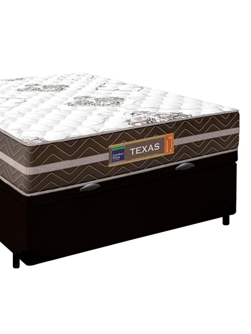 Cama Box Baú Casal Sintético + Colchão Molas Ensacadas Texas Colchões 138x188x67cm Cor:preto
