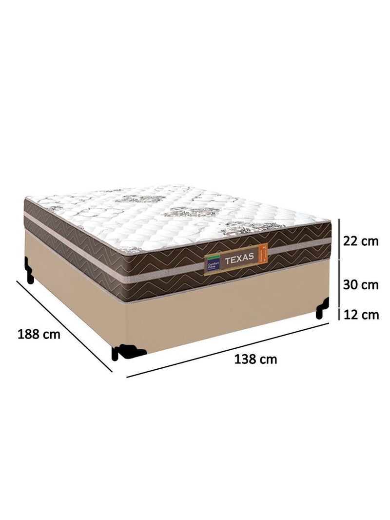 Cama Box Casal Sintético + Colchão Molas Ensacadas Texas Colchões 138cm Bege - Suporta Até 120 Kg Por Pessoa